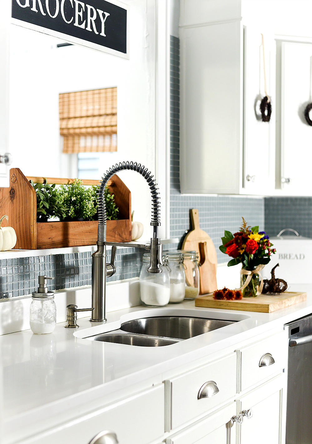 White Kitchen Blue Glass Tile Fall Decor 2 Of 33 It All