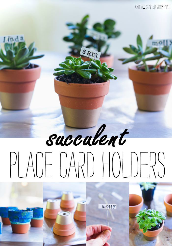 Succulent Place Card Holders - Gold Dipped Mini Terracotta Pots Place Card Holders - How to Make Simple Place Card Holders for Summer Table Setting