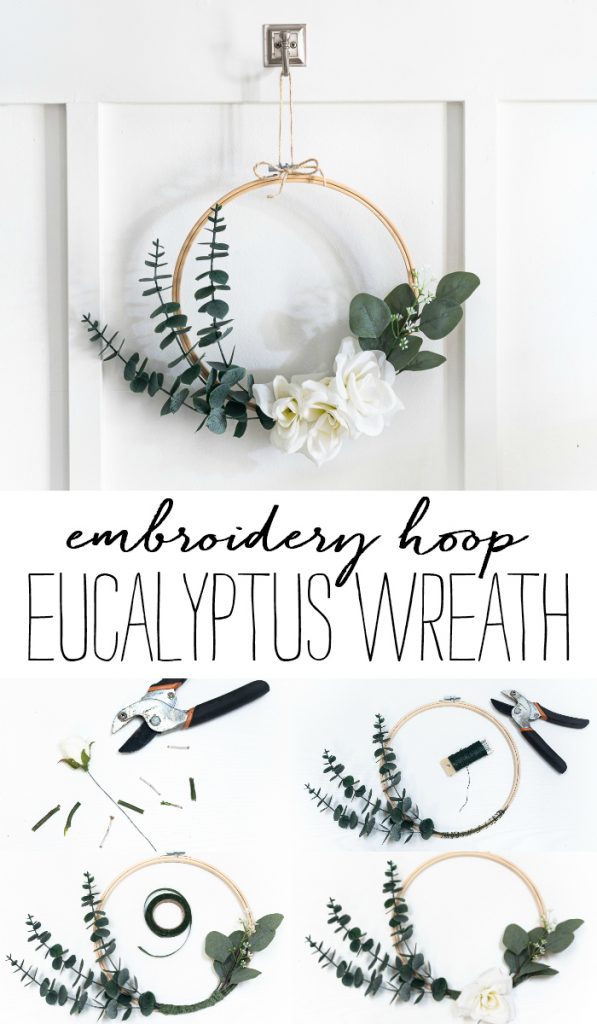 Embroidery Hoop Wreath DIY - How To Make Embroidery Hoop Wreath With Faux Eucalyptus & White Roses.
