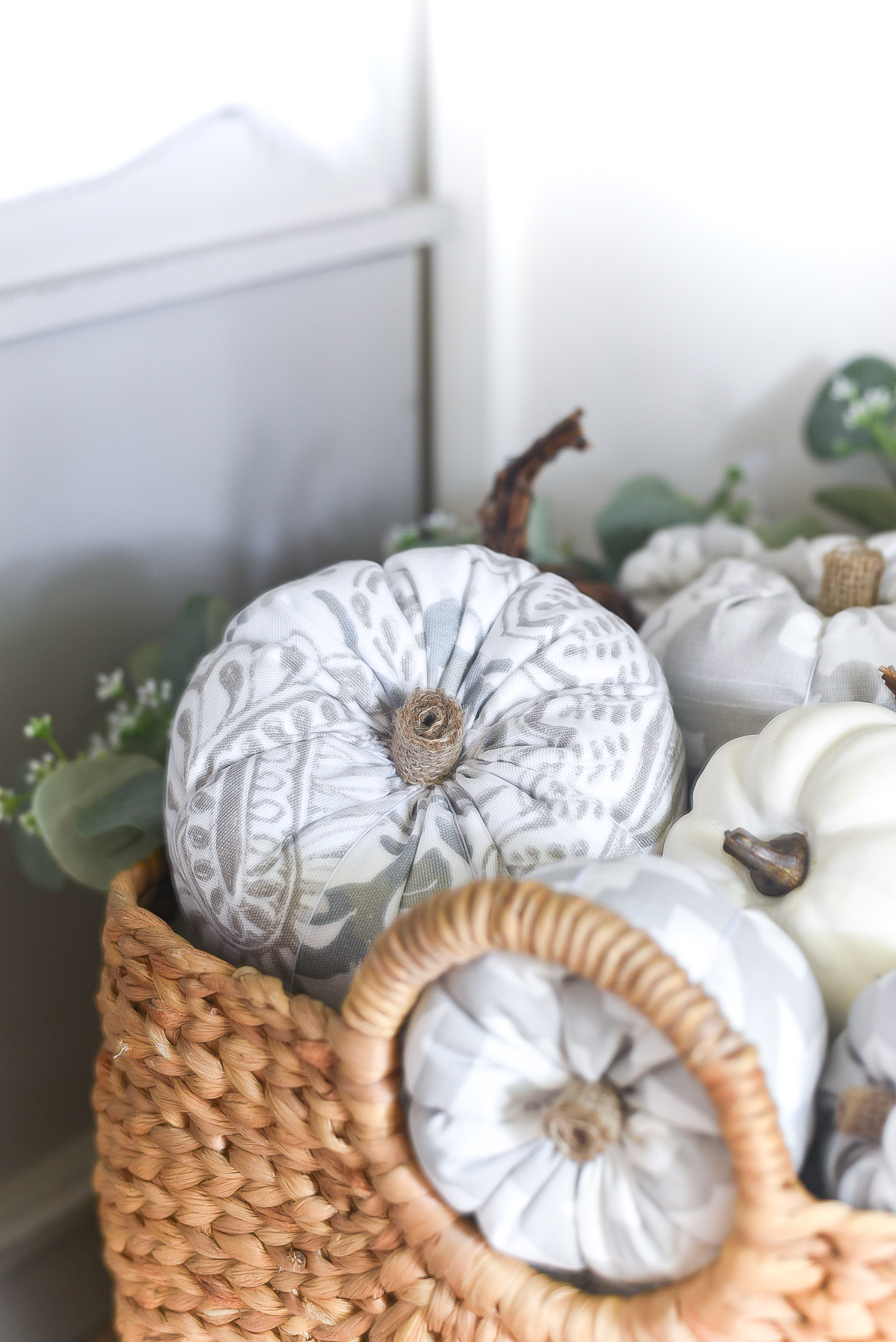 Fabric Pumpkins -Gray White Fabric Stuffed Pumpkins - DIY Fabric Pumpkins - How To Make Fabric Stuffed Pumpkins