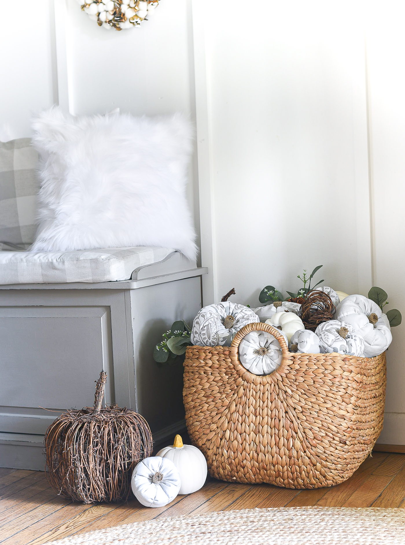 How To Make Fabric Stuffed Pumpkins - Gray White Greige Fabric Pumpkins DIY