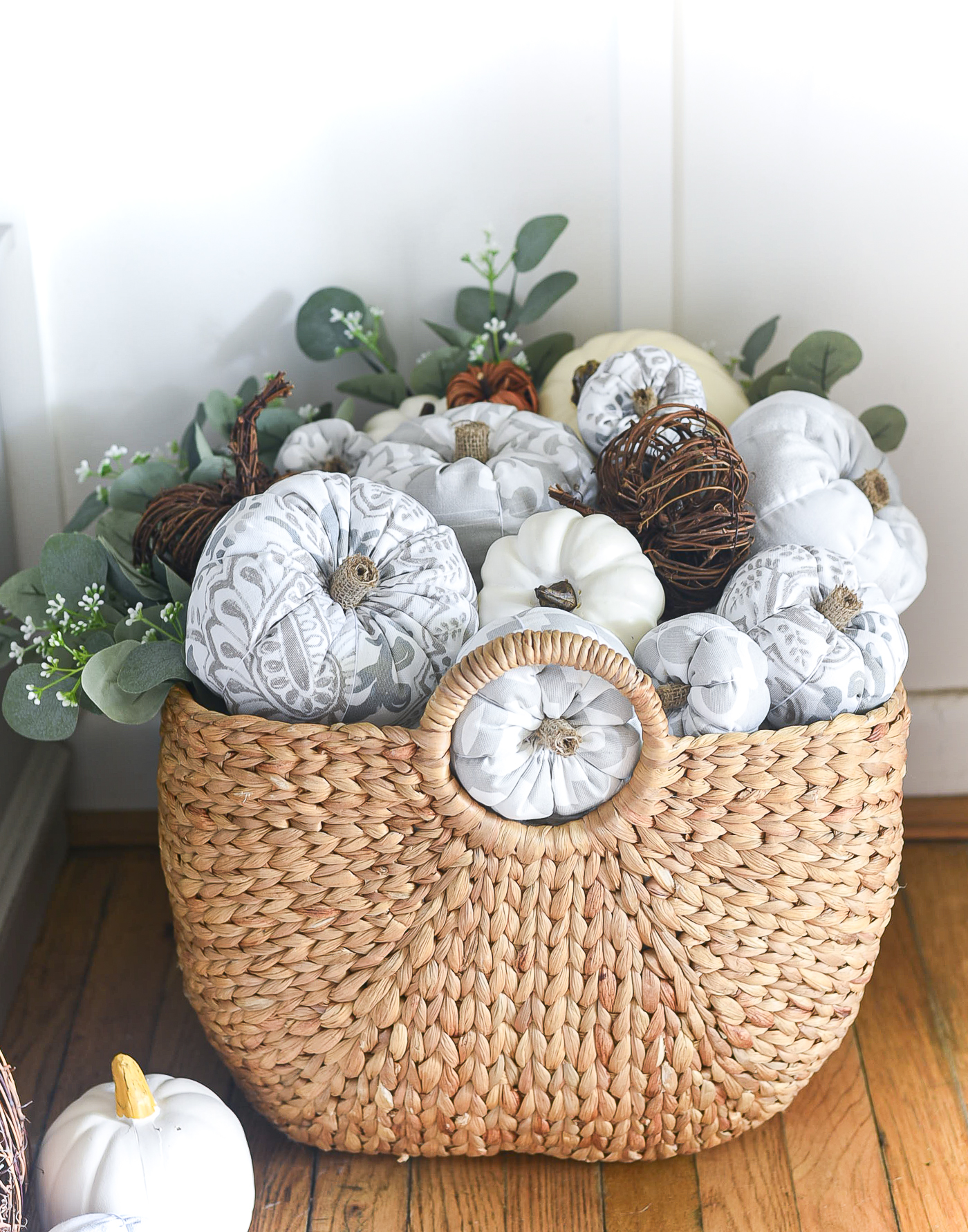 How To Make Fabric Stuffed Pumpkins - Gray White Greige Fabric Pumpkins DIY