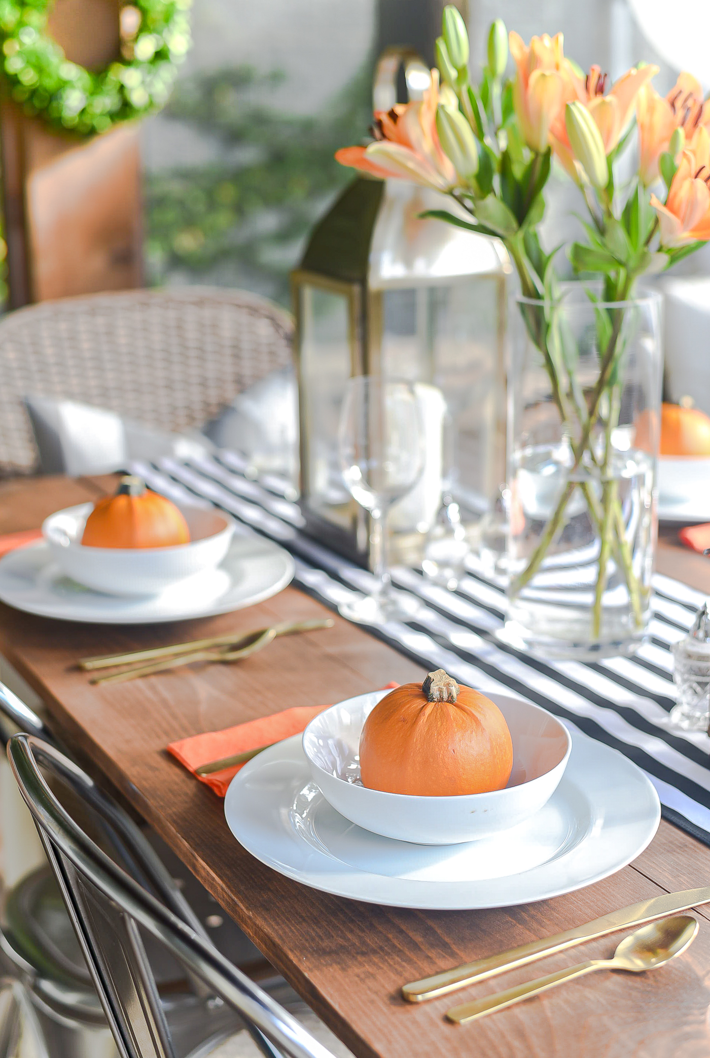 Black and White Stripe Table Setting