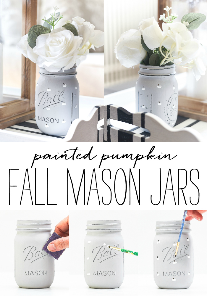 White Painted Pumpkin Mason Jar - Painted Mason Jar Craft for Fall - Fall Crafts using Mason Jars - Pumpkin Crafts.