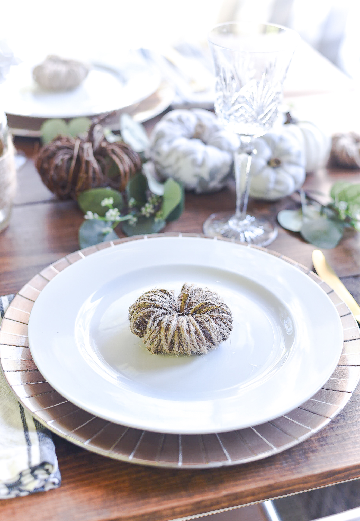 Fall Table Setting in Gray, White, Jute, Neutral - 