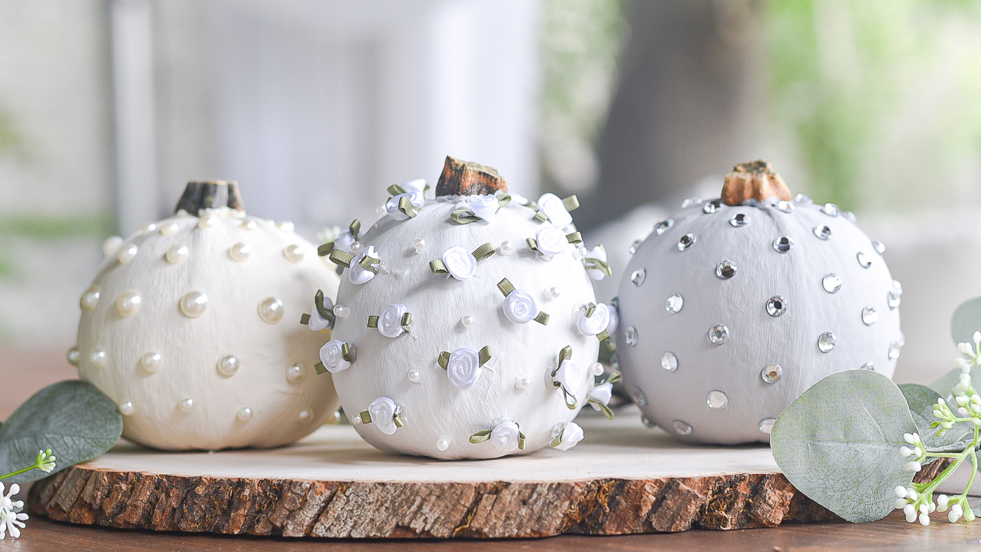 No Carve Jeweled Pumpkins - Rhinestones on Pumpkins - Bling Pumpkins - Glam Pumpkins - Painted Pumpkins.