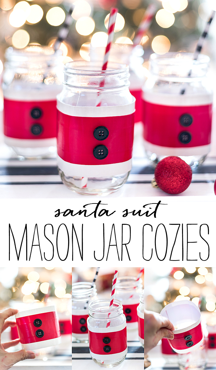 Mason Jar Craft for Christmas - Mason Jar Santa Suit drink jars - Christmas crafts usiing mason jars