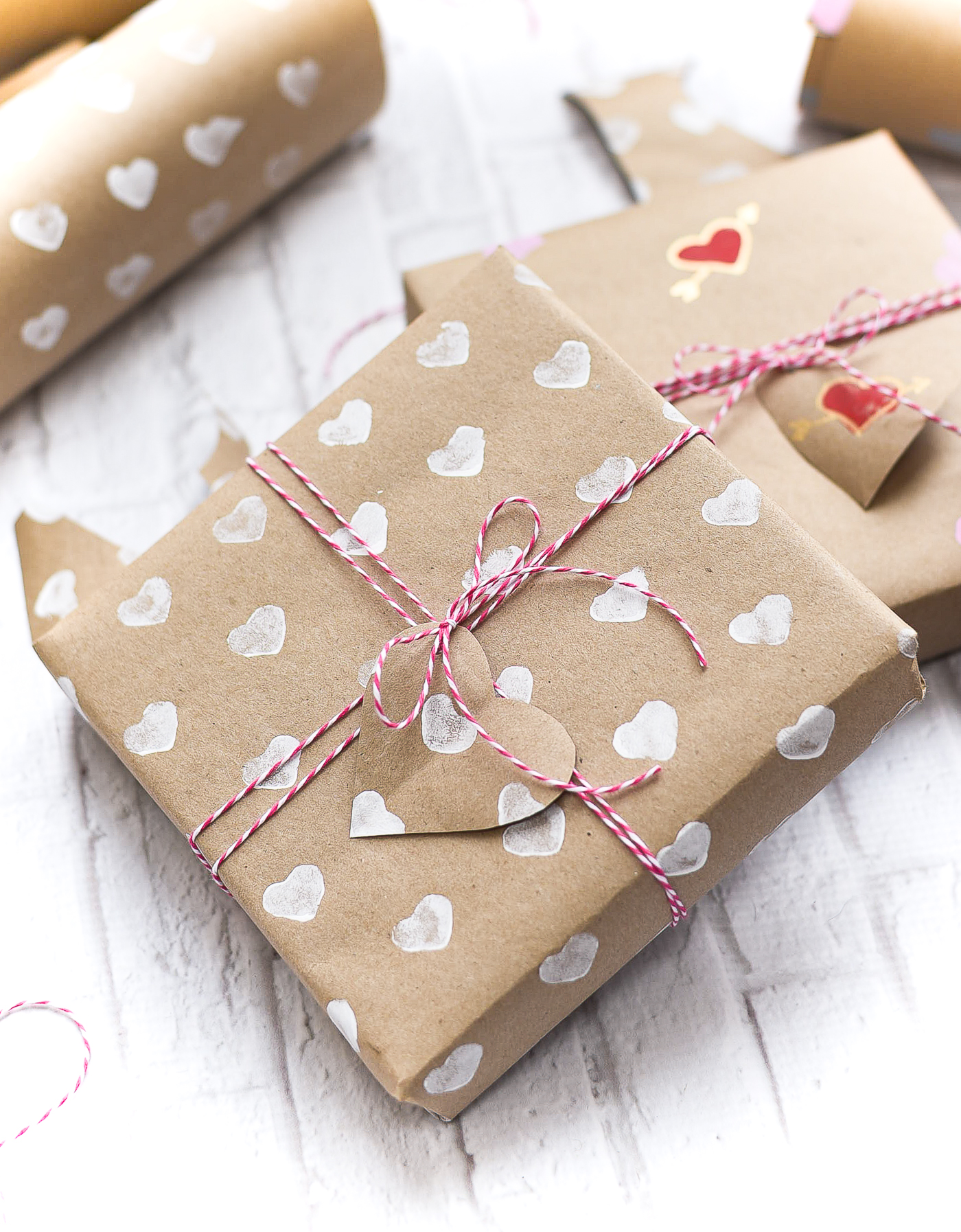 Valentine Day Wrapping Paper DIY - Homemade Wrapping Paper Tutorial for Valentine - Heart Wrapping Paper Made with Heart Stamps.