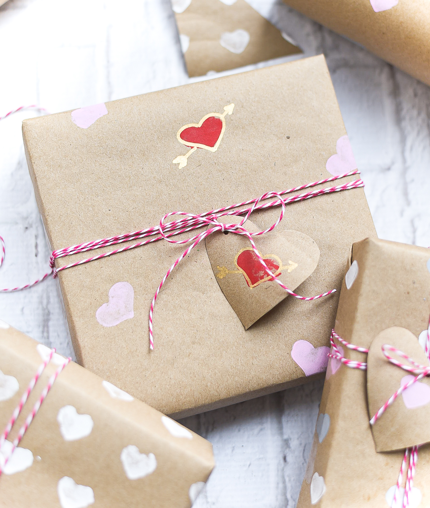 Valentine Day Wrapping Paper DIY - Homemade Wrapping Paper Tutorial for Valentine - Heart Wrapping Paper Made with Heart Stamps.