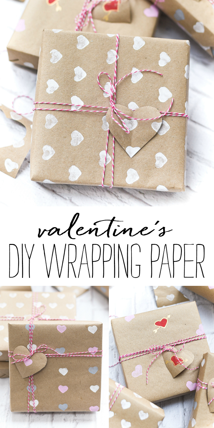 Valentine Day Wrapping Paper DIY - Homemade Wrapping Paper Tutorial for Valentine - Heart Wrapping Paper Made with Heart Stamps.