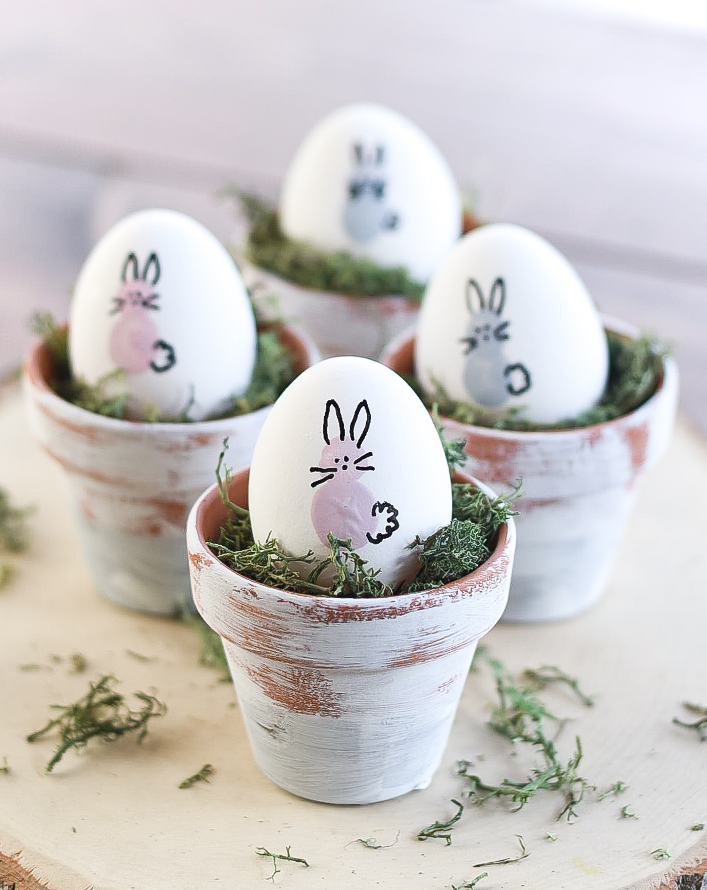 Thumbprint Bunny Easter Eggs. Decorating Eggs with Paint. Easter Egg Decorating Ideas.