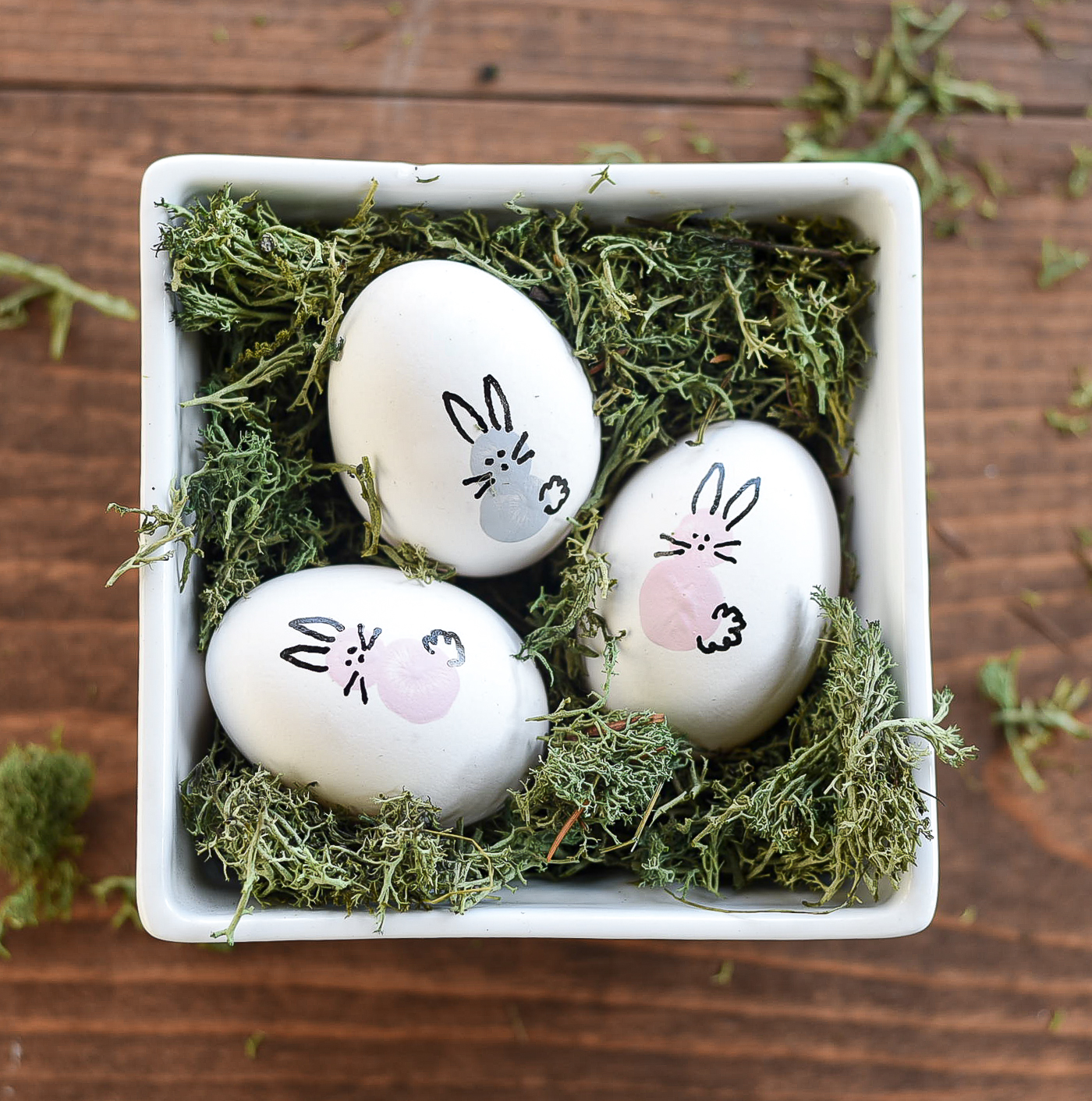 Thumbprint Bunny Easter Eggs. Decorating Eggs with Paint. Easter Egg Decorating Ideas.