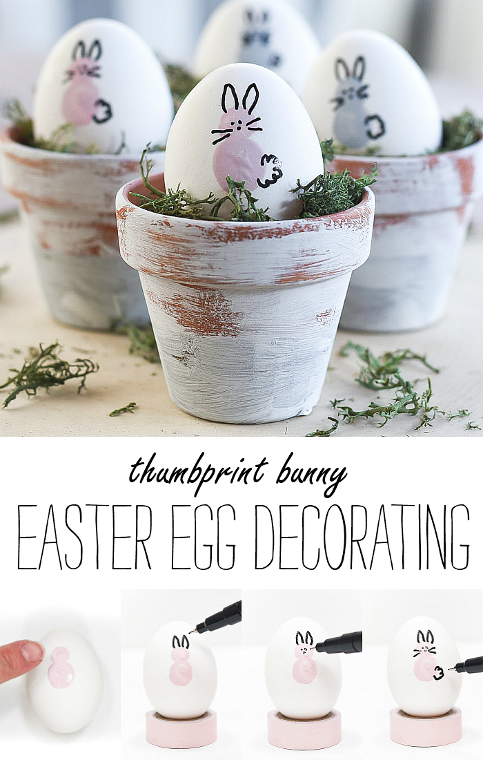 Thumbprint Bunny Easter Eggs. Decorating Eggs with Paint. Easter Egg Decorating Ideas.