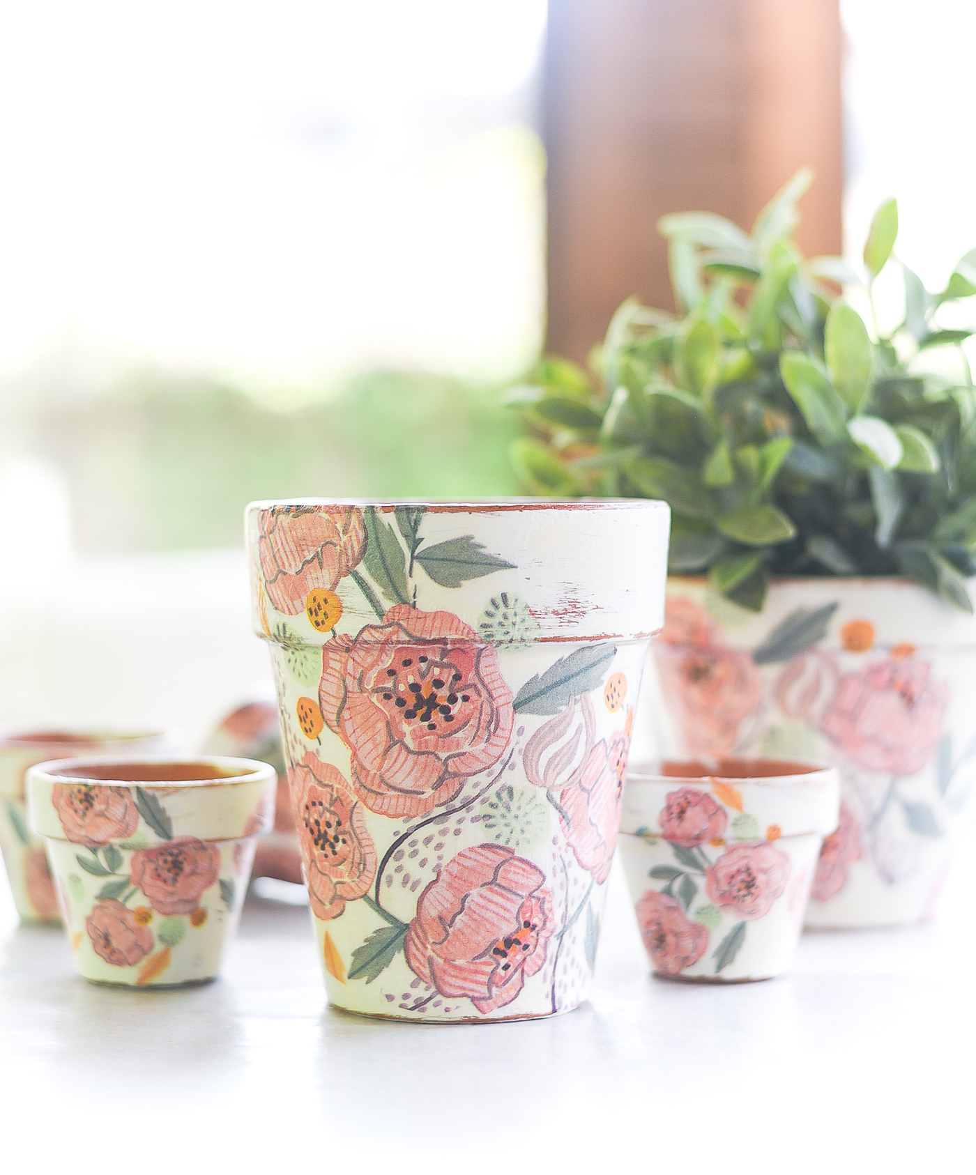 Decoupage terracotta pots. Mod Podge decoupage. How to decoupage planters with Mod Podge and paper napkins. Paper napkin decoupage.