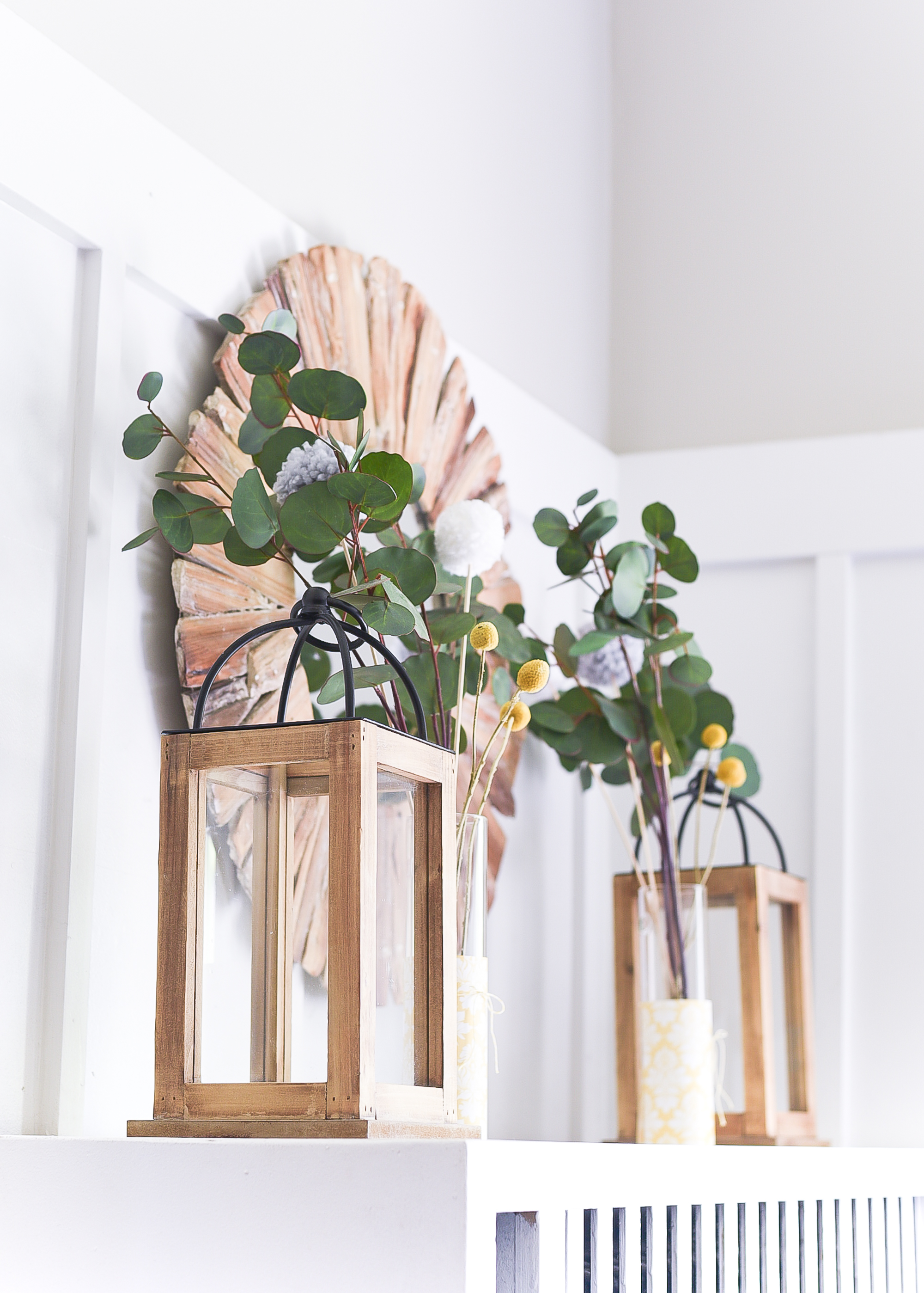 Simple Summer Mantel in Yellow & Gray - Fantel Mantel for Summer.