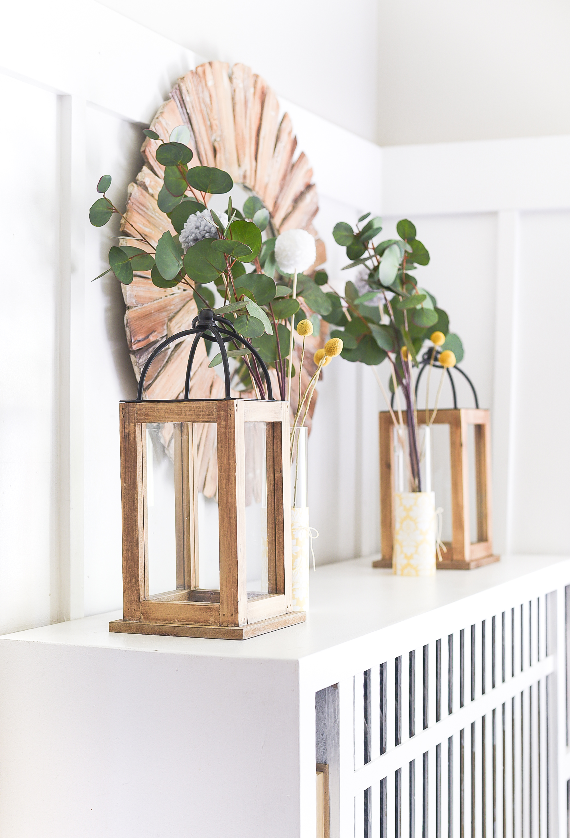 Simple Summer Mantel in Yellow & Gray - Fantel Mantel for Summer.