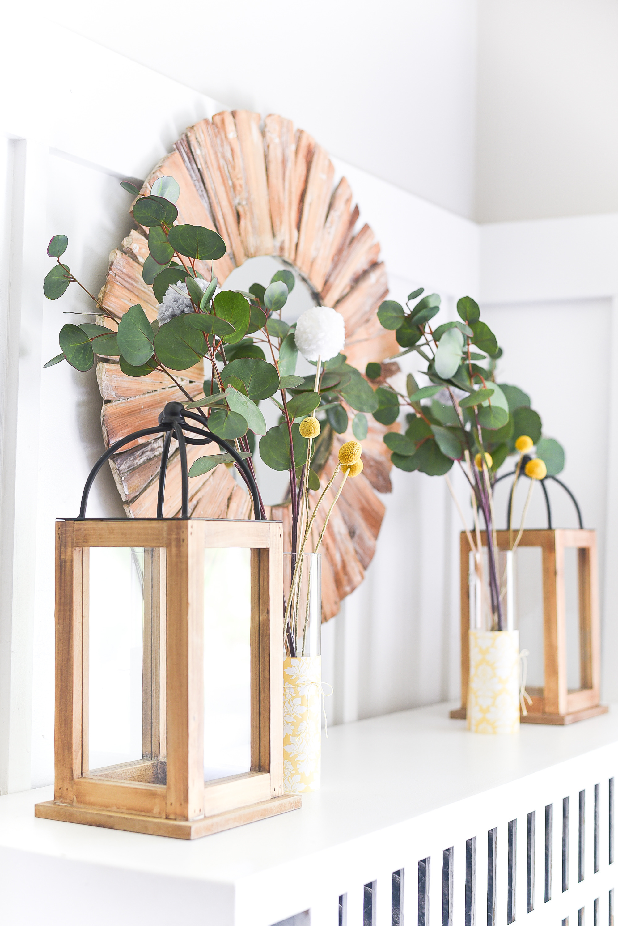 Simple Summer Mantel in Yellow & Gray - Fantel Mantel for Summer.