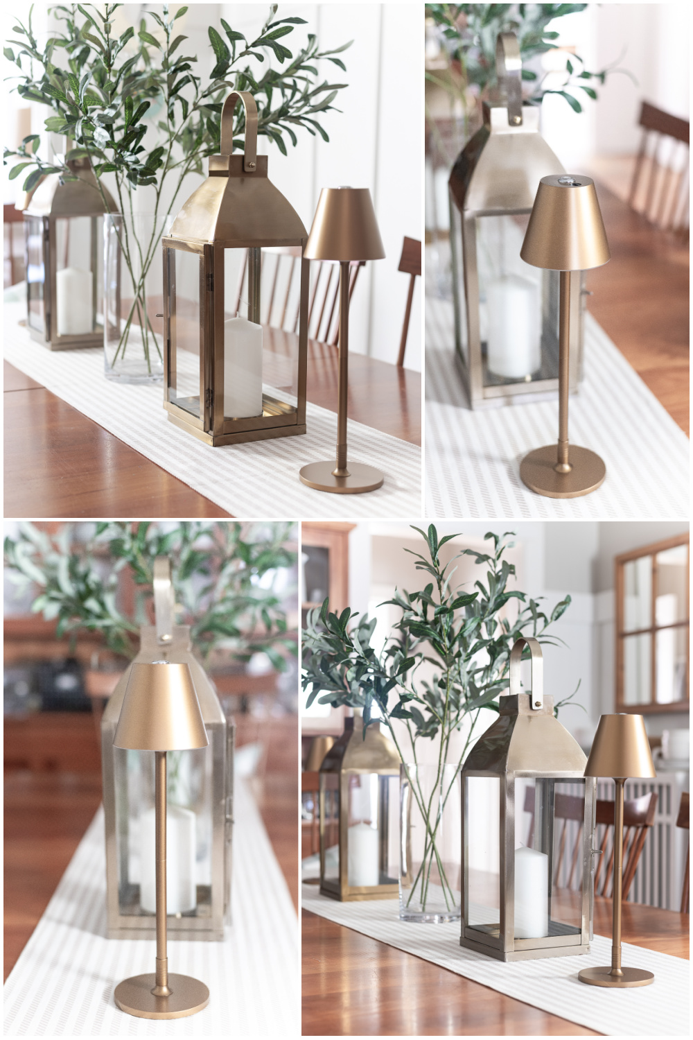 cordless lamps in gold - cordless table lamps in gold - LED recharchable lamps with long stems- three level cordless lamps, recharchable