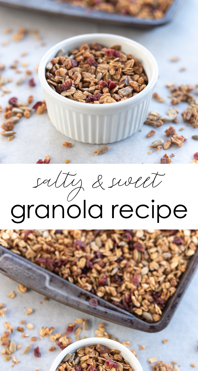Homemade Granola Recipe - Granola Recipe - Salty and Sweet Granola - Smoothie Bowl Topping with Oats, Walnuts, Pepitas - Oatmeal Topping with Nuts - Easy Granola Recipe - Sheet Pan Granola