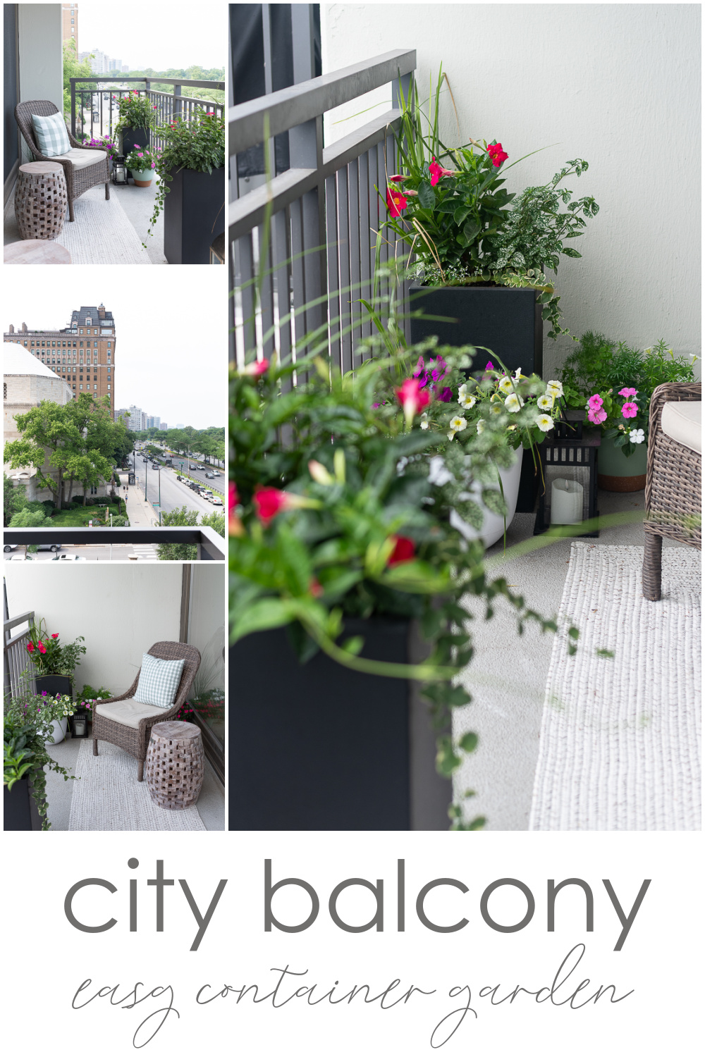 Balcony Container Garden. City Balcony Decorating Ideas. Condo Balcony Decor. Colorful Balcony Ideas with Containers. Chicago Balcony on Lake Shore Drive.