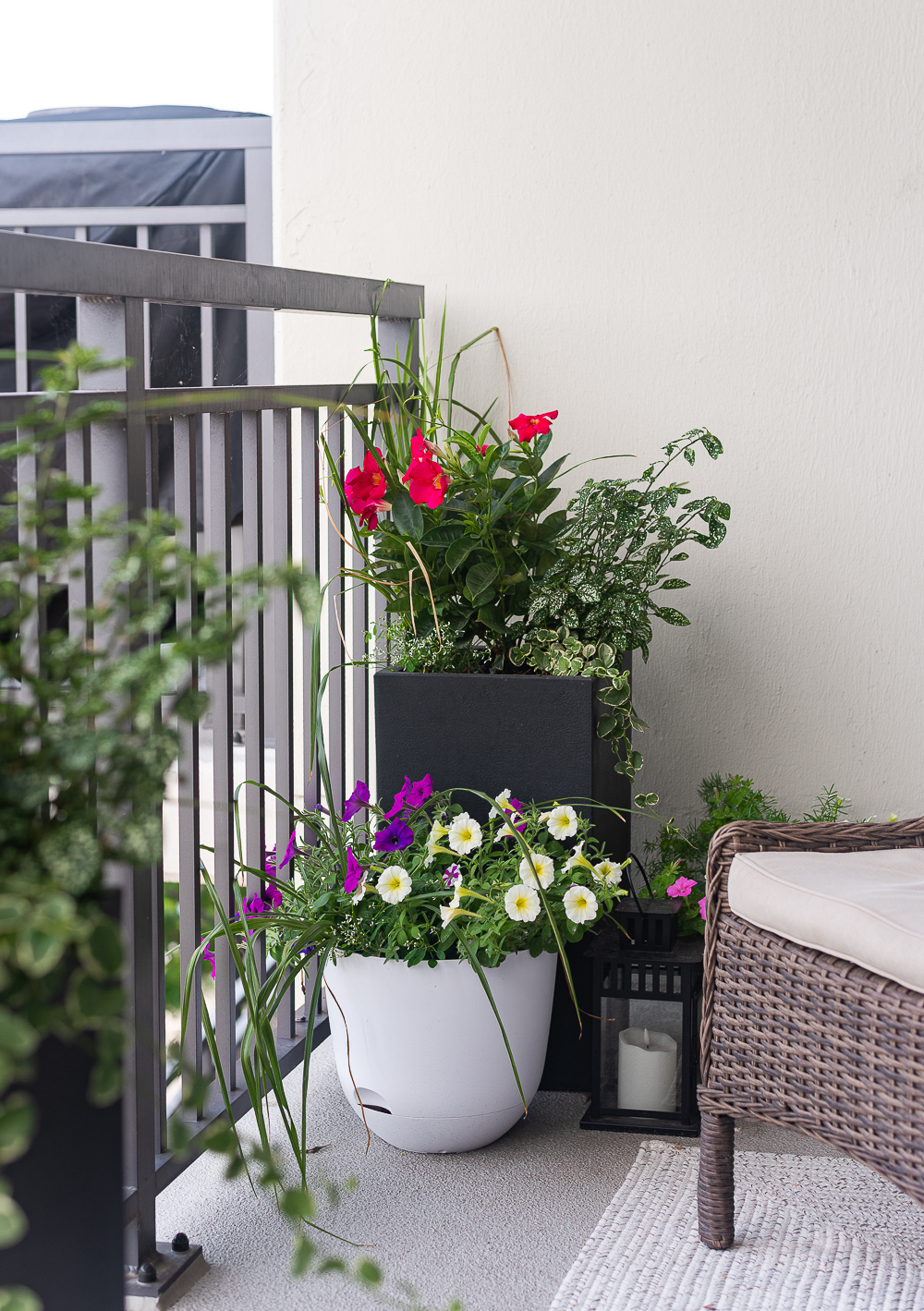 Balcony Container Garden. City Balcony Decorating Ideas. Condo Balcony Decor. Colorful Balcony Ideas with Containers. Chicago Balcony on Lake Shore Drive.