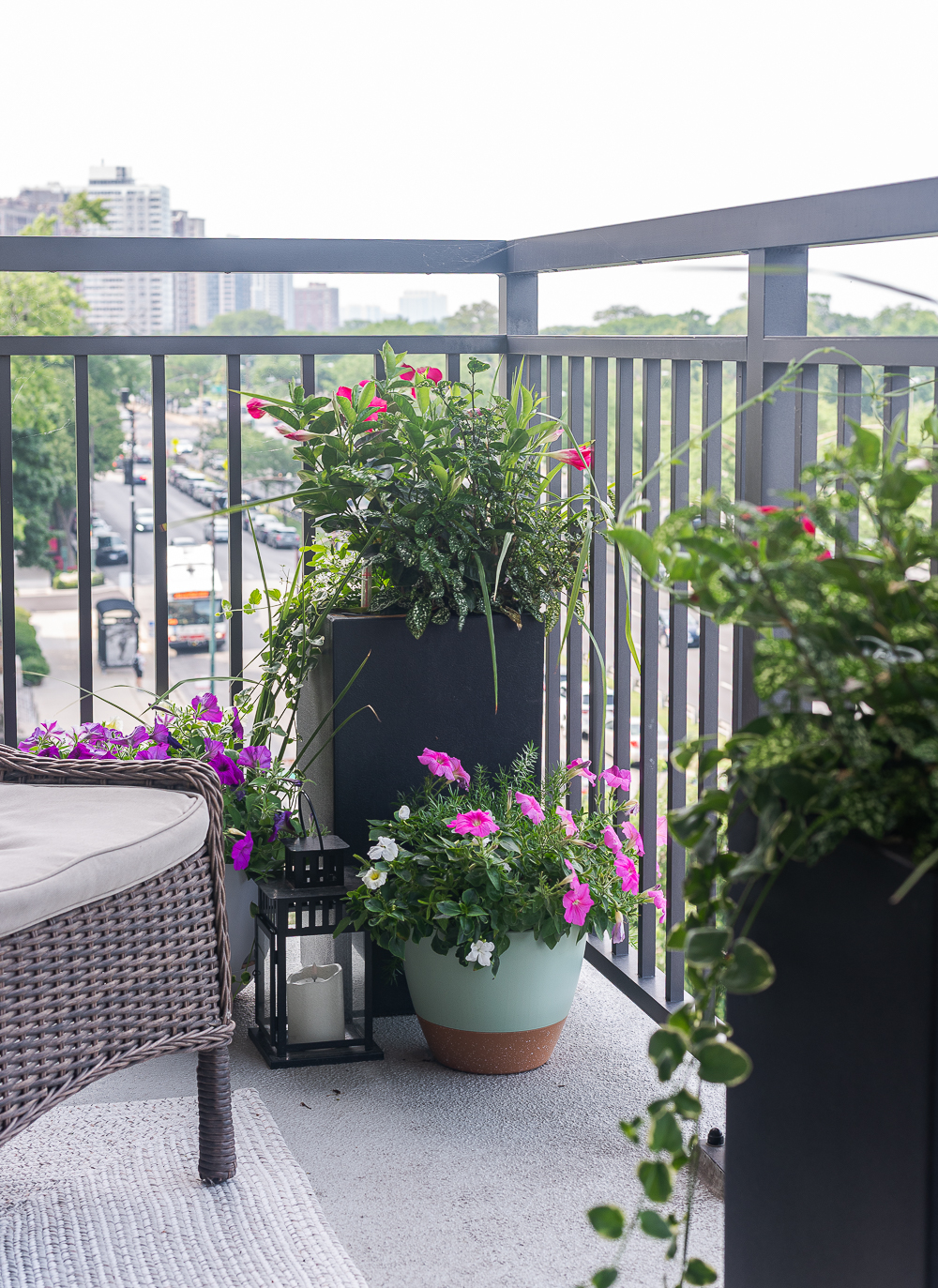 Balcony Container Garden. City Balcony Decorating Ideas. Condo Balcony Decor. Colorful Balcony Ideas with Containers. Chicago Balcony on Lake Shore Drive.