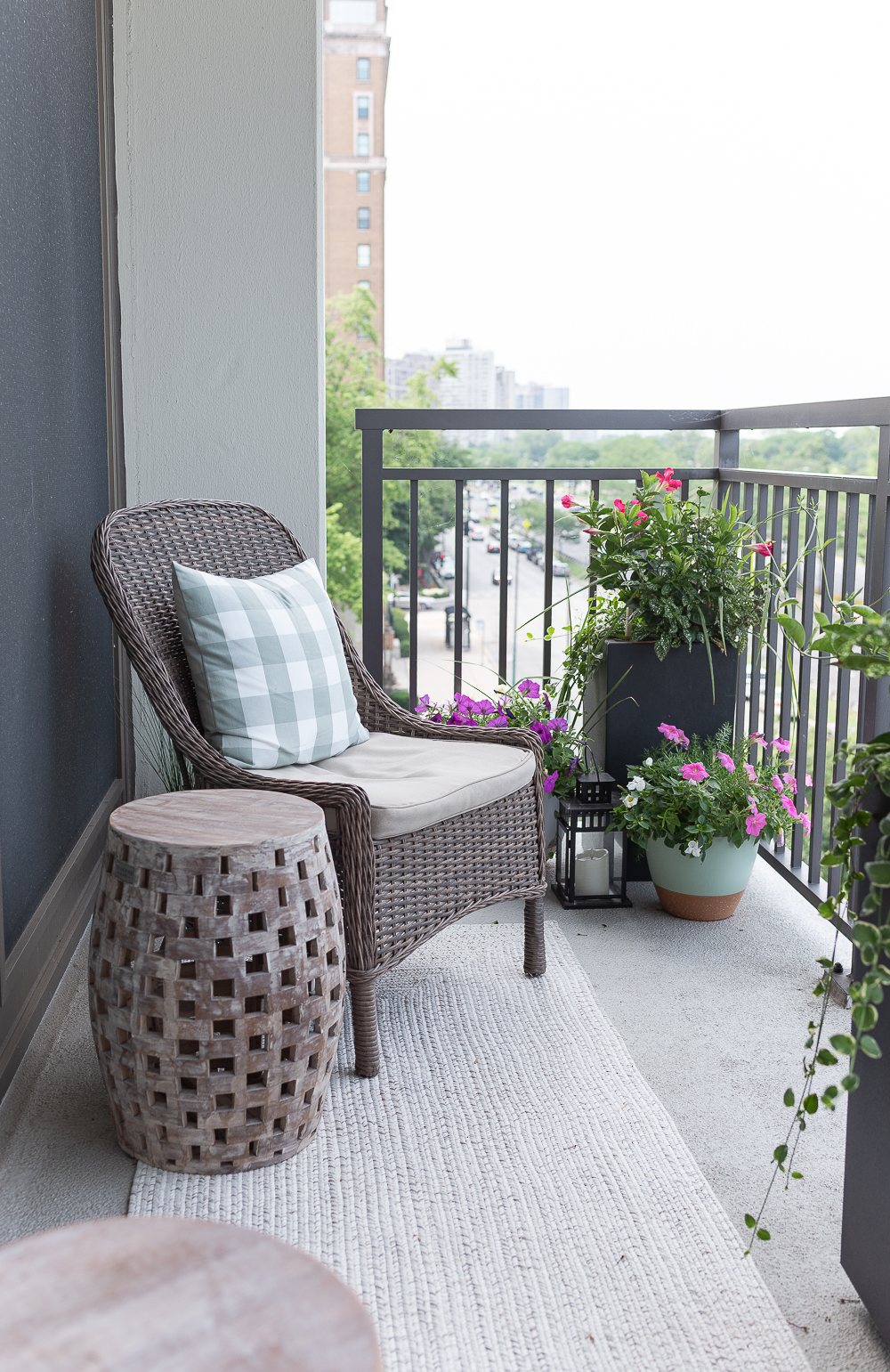 Balcony Container Garden. City Balcony Decorating Ideas. Condo Balcony Decor. Colorful Balcony Ideas with Containers. Chicago Balcony on Lake Shore Drive.