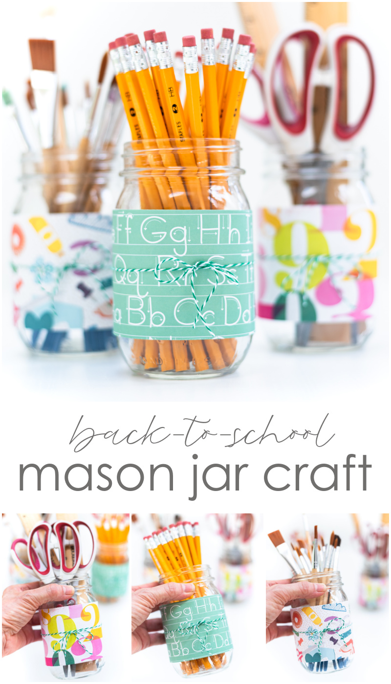 Back-To-School Mason Jar Pencil Holders - Easy Teacher Gift Ideas with Scrapbook Paper & Mason Jars